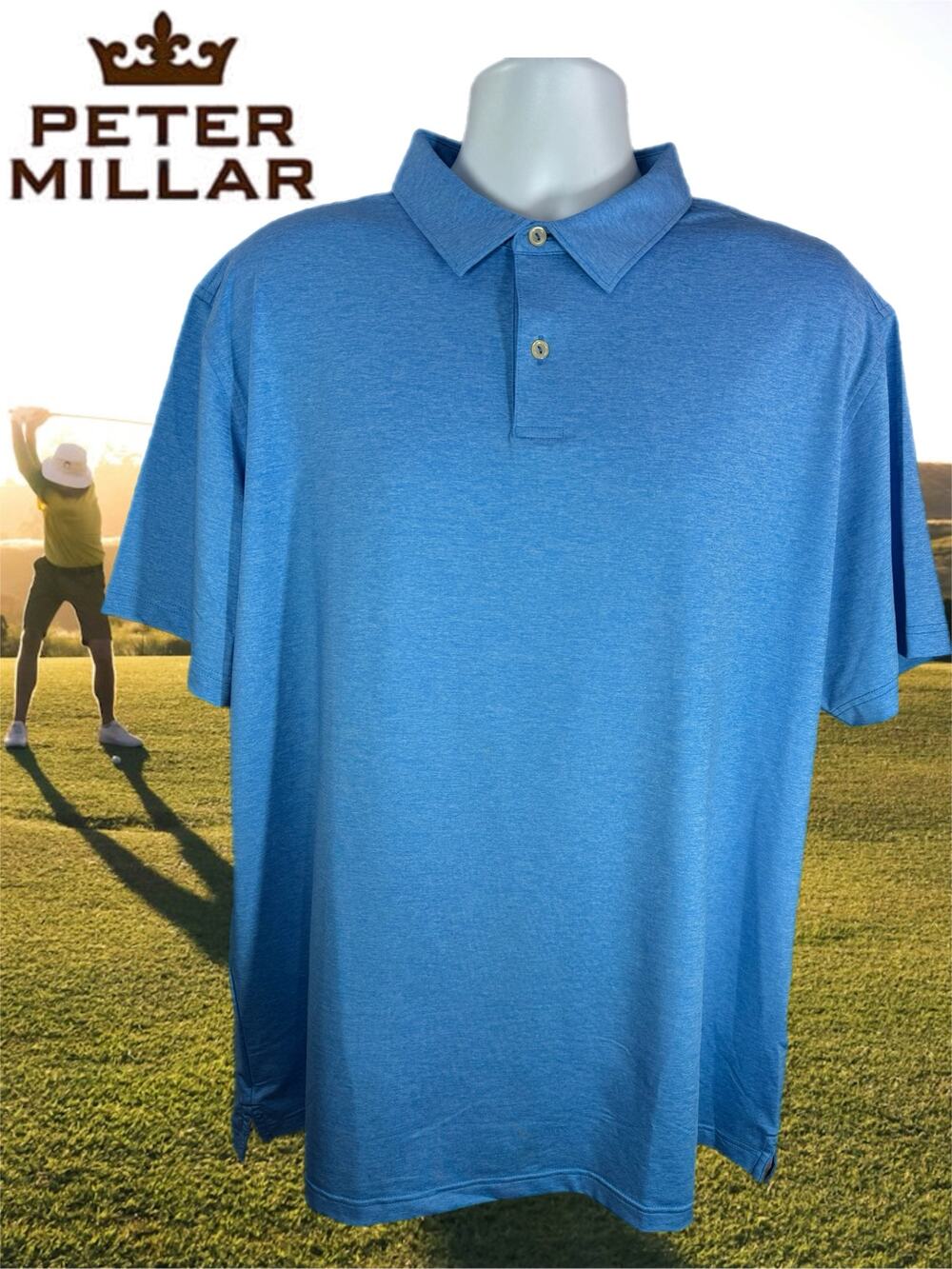 Peter Millar Crown Crafted Blue Polo Shirt Mens XXL Spandex Blend Stretch